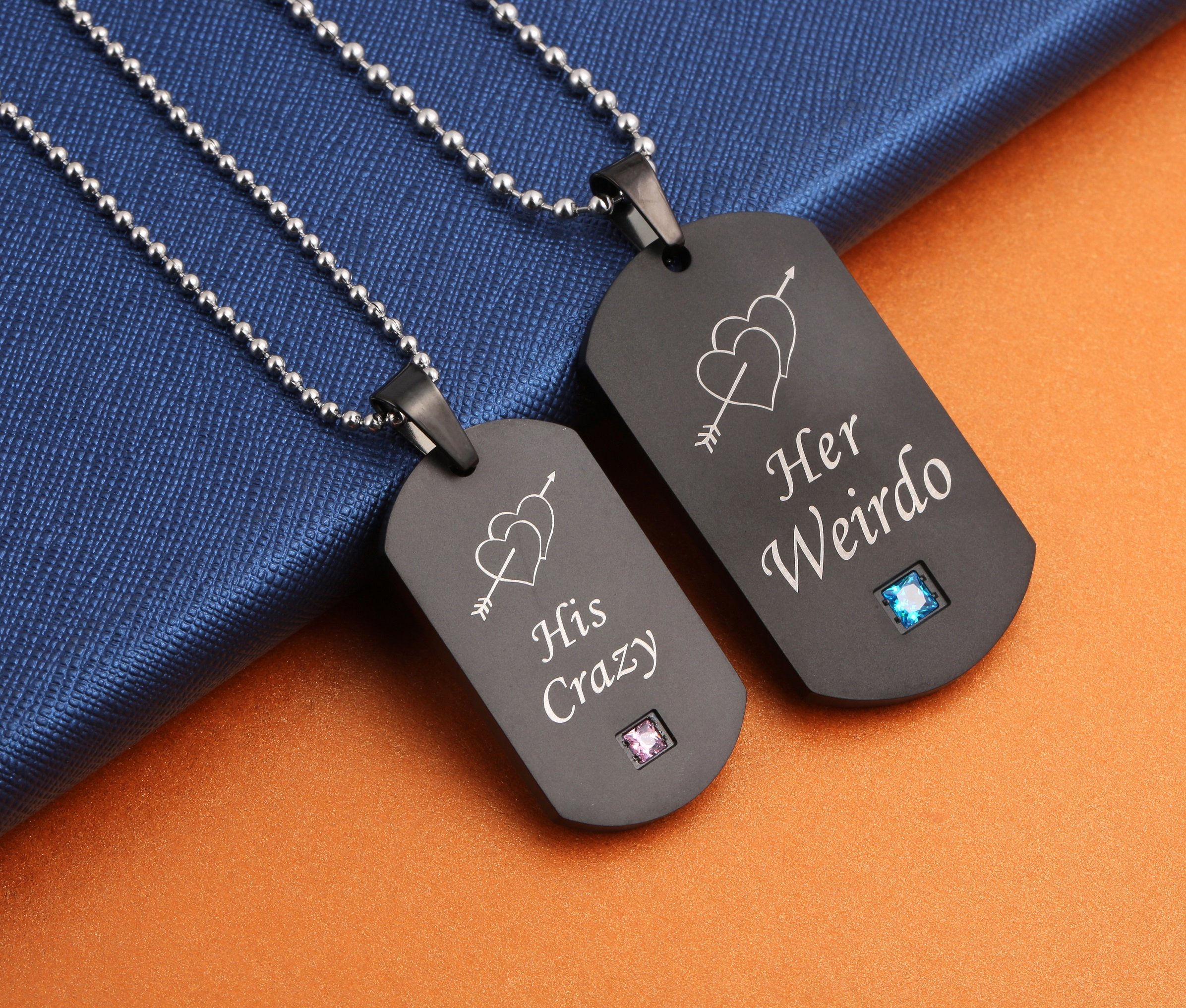 SunnyHouse Jewelry His & Hers Matching Set Titanium Stainless Steel His Crazy Her Weirdo Couple Pendant Necklace in a Gift Box (A PAIR)