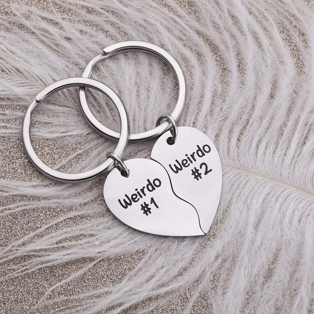 Best Friend Keychain, Friendship Gift for Teen Girls BFF, Weirdo 1 Weirdo 2 Gift Keyring for Boyfriend Girlfriend Husband Wife Couples,Valentine Anniversary Birthday Heart Charm Pendant for Her Him