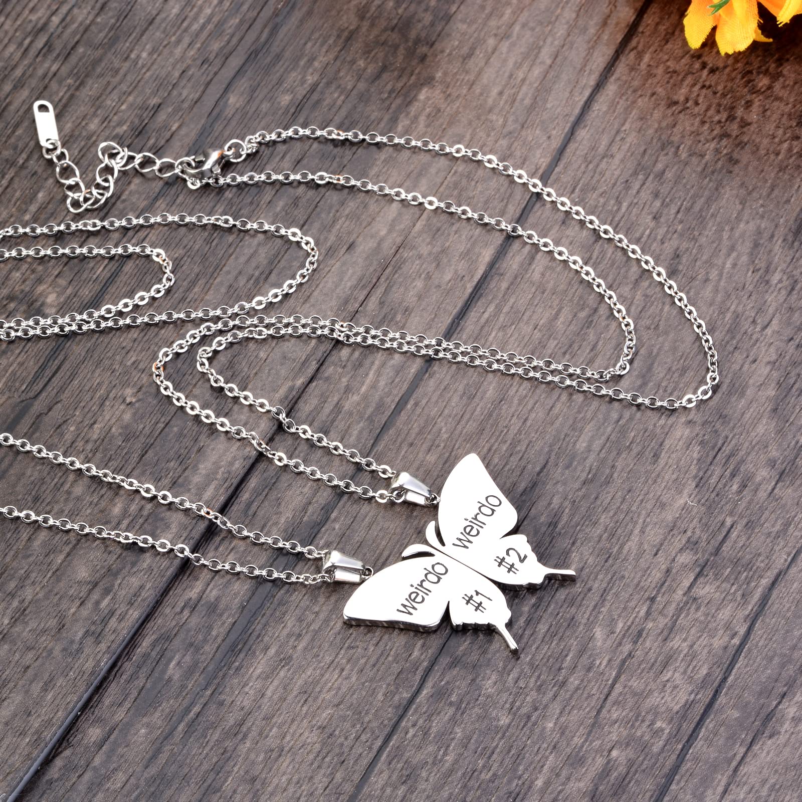 MJartoria Best Friend Necklaces BFF Necklace for 2 Friendship Valentines Day Gifts Split Butterfly Necklace Weirdo 1 Weirdo 2 Best Friends Forever Pendant Set(Silver)