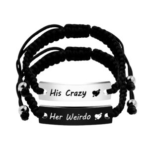 Uloveido His Hers Couples Bracelets Crazy and Weirdo Matching Set Anniversary Promise Gifts Stainless Steel 2pcs Bracelet Set