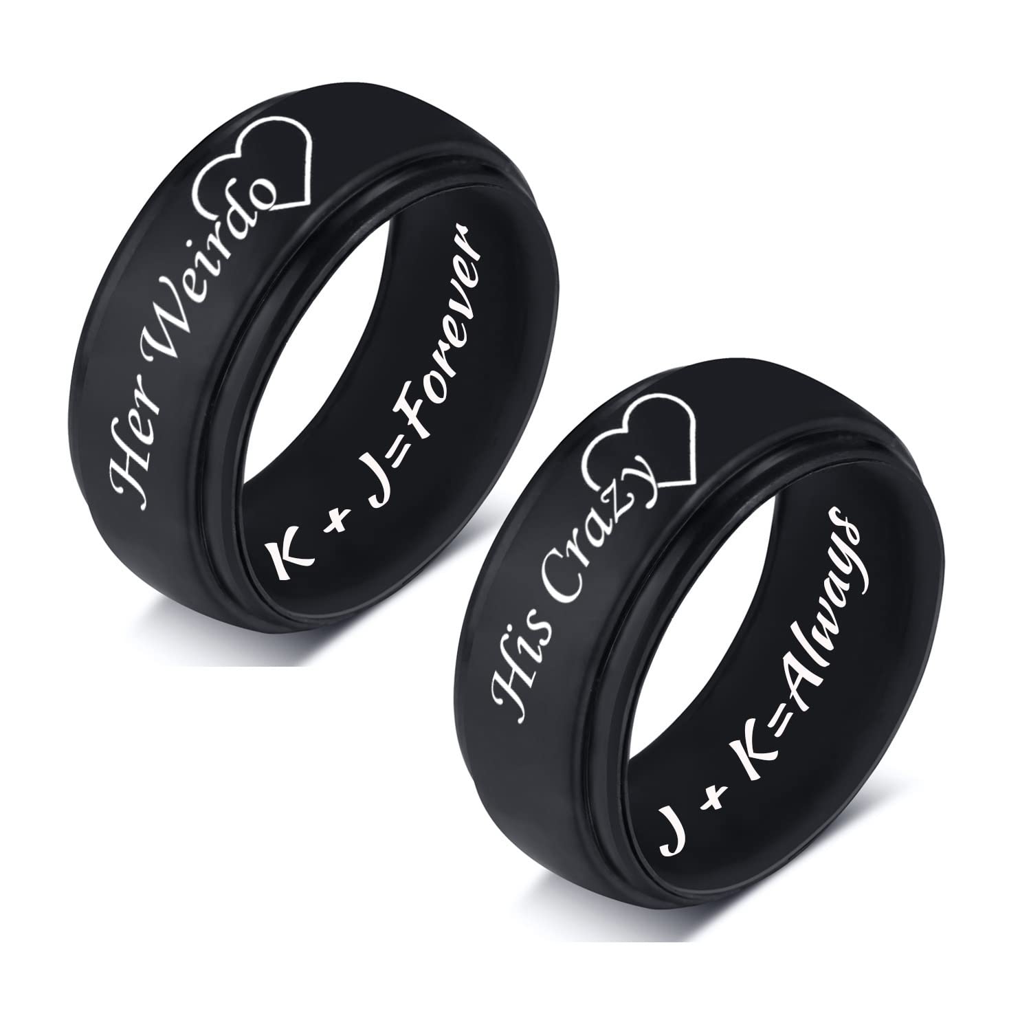 SHNIAN Silicone Rings - Her Weirdo & His Crazy - Matching Rings Couples Rings Custom Engraved Wedding Engagement Gift Promise Ring Black Sets, 8MM US Size 6 to 12