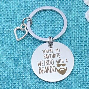 You're my Favorite Weirdo with a Beardo Keychain Funny Valentine's Day Gifts Keyring for Boyfriend Husband Bridegroom Fiancé Father's Day Keyring Anniversary Birthday Christmas Gifts for Men Jewelry