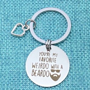 You're my Favorite Weirdo with a Beardo Keychain Funny Valentine's Day Gifts Keyring for Boyfriend Husband Bridegroom Fiancé Father's Day Keyring Anniversary Birthday Christmas Gifts for Men Jewelry