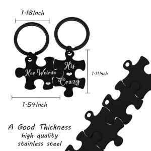 Queyuen 2pcs His Crazy Her Weirdo Couples Keychains Puzzle Key Chain for Him Her Lovers Gifts, Silver, Medium