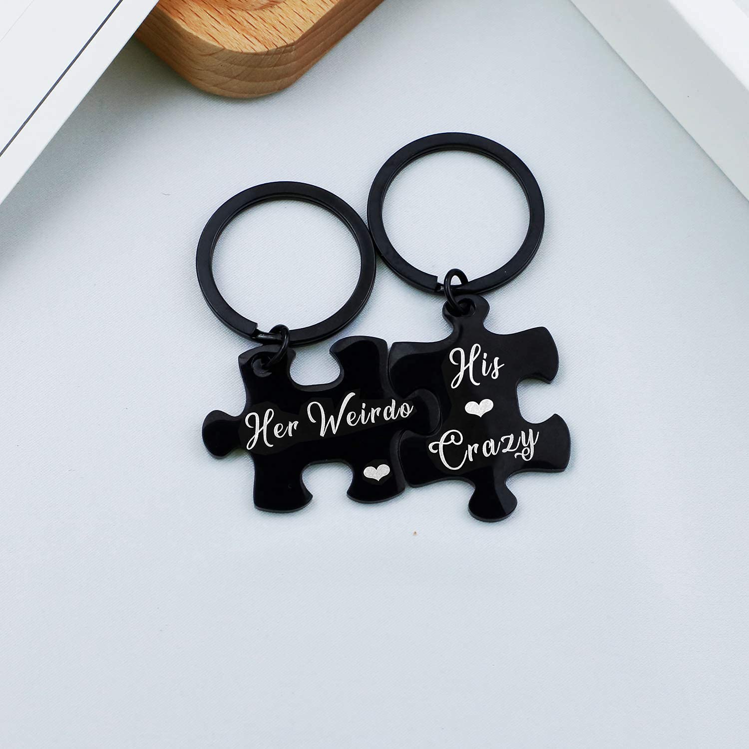 Queyuen 2pcs His Crazy Her Weirdo Couples Keychains Puzzle Key Chain for Him Her Lovers Gifts, Silver, Medium