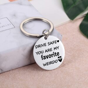 Aesnefe Drive Safe You Are My Favorite Weirdo Keychain, I Love You Gift for Him, Birthday Valentine's Day Chrismas Anniversary Jewelry for Boyfriend Husband, New Driver Gift