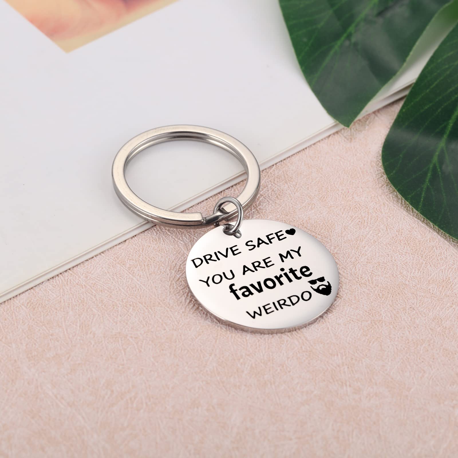 Aesnefe Drive Safe You Are My Favorite Weirdo Keychain, I Love You Gift for Him, Birthday Valentine's Day Chrismas Anniversary Jewelry for Boyfriend Husband, New Driver Gift