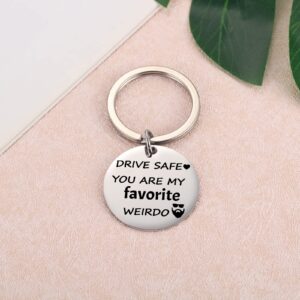 Aesnefe Drive Safe You Are My Favorite Weirdo Keychain, I Love You Gift for Him, Birthday Valentine's Day Chrismas Anniversary Jewelry for Boyfriend Husband, New Driver Gift