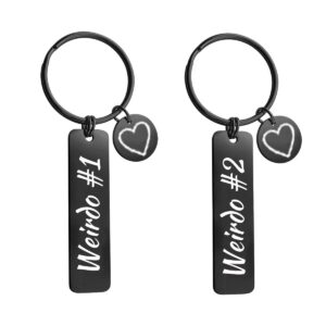 QINGDUO Weirdo #1&Weirdo #2 Couples Keychain Stainless Steel Minimalist High Polish Couples Name Pendant Keychain His Her Matching Keychain Relationship Engagement Promise Gifts for Women Men,Black