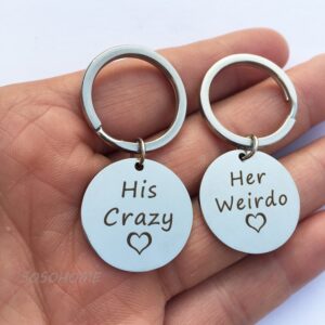 2pcs Couples Keychain Gift- His Crazy Her Weirdo, Best Gift for Boyfriend Girlfriend Husband Wife Couples Christmas