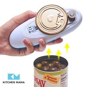 Kitchen Mama Auto Electric Can Opener: Open Your Cans with A Simple Press of Button - Automatic, Hands Free, Smooth Edge, Food-Safe, Battery Operated, YES YOU CAN (Sky Blue)