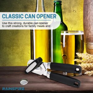 Rainspire Can Opener Manual Handheld Strong Manual Can Opener Smooth Edge Cut, Can Opener Heavy Duty, Comfortable Soft Handle, Built-in Bottle Opener, Black