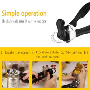 4-in-1 Stainless Steel Can Opener, Hand-Held Can Opener, Multifunctional, Sharp Blade, Labor-saving Handle, Easy To Grasp And Heavy Load, Black