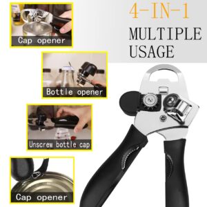 4-in-1 Stainless Steel Can Opener, Hand-Held Can Opener, Multifunctional, Sharp Blade, Labor-saving Handle, Easy To Grasp And Heavy Load, Black