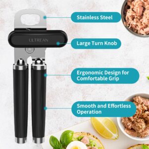 Ultrean Manual Can Opener Bottle Opener,Heavy Duty Stainless Steel Smooth Edge Manual Hand Held Can Opener With Soft Touch Handle, Rust Proof Oversized Handheld Easy Turn Knob, Large Lid Opener