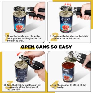 Can Opener with Dual-ended Bottle Opener, IPOW Manual Can Opener with Magnent | Smooth Edge | Heavy Duty | Easy Turn Knob | Smooth & Easy Cutting Safty Can Opener
