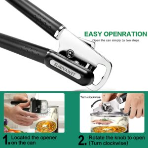 Can Opener Manual Heavy Duty Handheld Can Opener Smooth Edge Comfortable Grip Safety Can Openers, Sharp Cutting Wheel, Oversized Easy Turn Knob, Built-in Bottle Opener