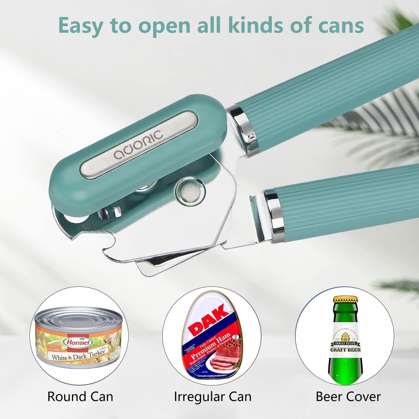 Manual Can Opener, Stainless Steel Can Opener, Food-Safe, Multifunction Tin Lids Jar Bottle Caps Openers with Non-Slip Handle & Large Knobe, Smooth Edge, Ultra Sharp Cutting for Seniors with Arthritis