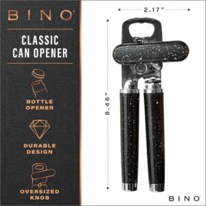 BINO Stainless Steel Can Opener - Speckled Black | Bottle Opener Manual | HandHeld Can Opener | Utility Can Opener | Can Opener with Sharp Blades Smooth Edge | Hand Can Opener | Kitchen Accessories