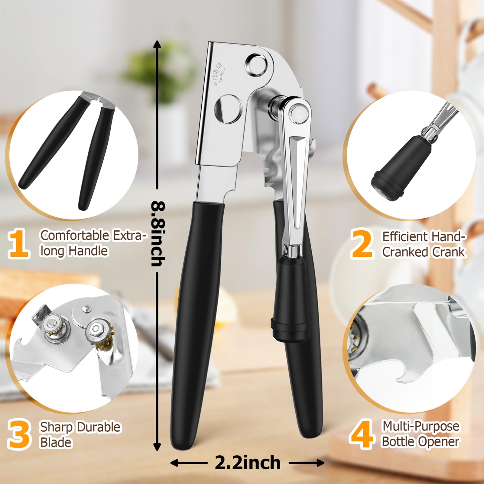 OFFBAIKU 2 pcs Commercial Can Opener Heavy Duty Hand Can Opener Manual Handheld Can Opener with Easy Crank Handle Smooth Edge for Large Cans.