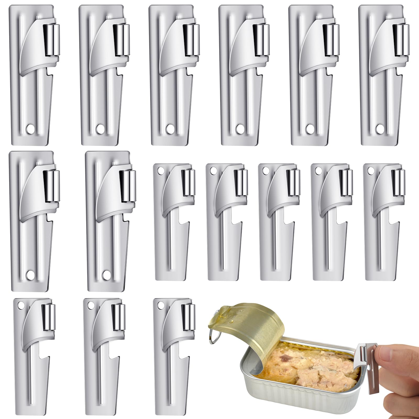 Honeydak 16 Pcs P-38 Can Opener and P-51 Military Can Opener Stainless Steel Camping Can Openers Portable Survival Can Opener Army for Travel Kitchen Tool Men Women, Silver