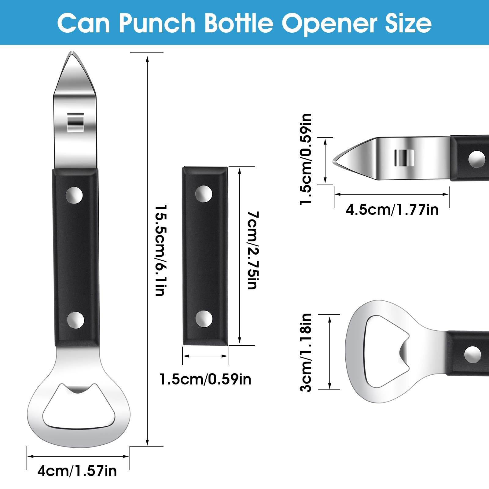 Manual Can Opener Black Can Punch Opener, Stainless Steel Opener for Beers Cans Beverages, Small Bottle Opener Can Tapper for Camping and Traveling (Black)