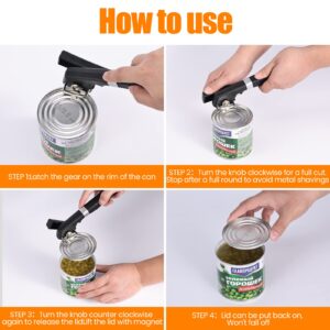 2 in 1 Safety Can Opener Manual Smooth Edge & Bottle Opener, No-Trouble-Lid-Lift Manual Can Opener with Magnet, Large Rubber Handle & Stainless Steel Blade, Side Cut Hand Can Opener for Kitchen