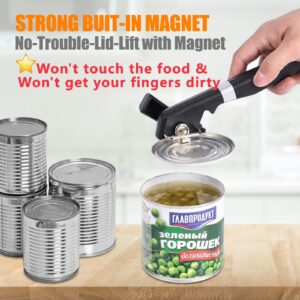 2 in 1 Safety Can Opener Manual Smooth Edge & Bottle Opener, No-Trouble-Lid-Lift Manual Can Opener with Magnet, Large Rubber Handle & Stainless Steel Blade, Side Cut Hand Can Opener for Kitchen