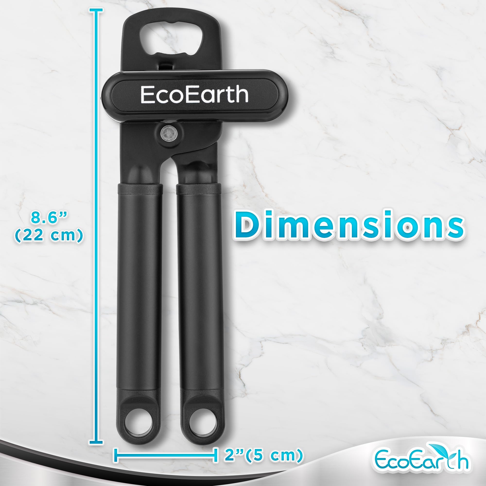 EcoEarth Can Opener (Black), Manual Easy Grip Handheld Tin Opener, Multipurpose Kitchen Tool w/Easy-Turn Knob & Convenient Hanging Holes, Lid Top Remover