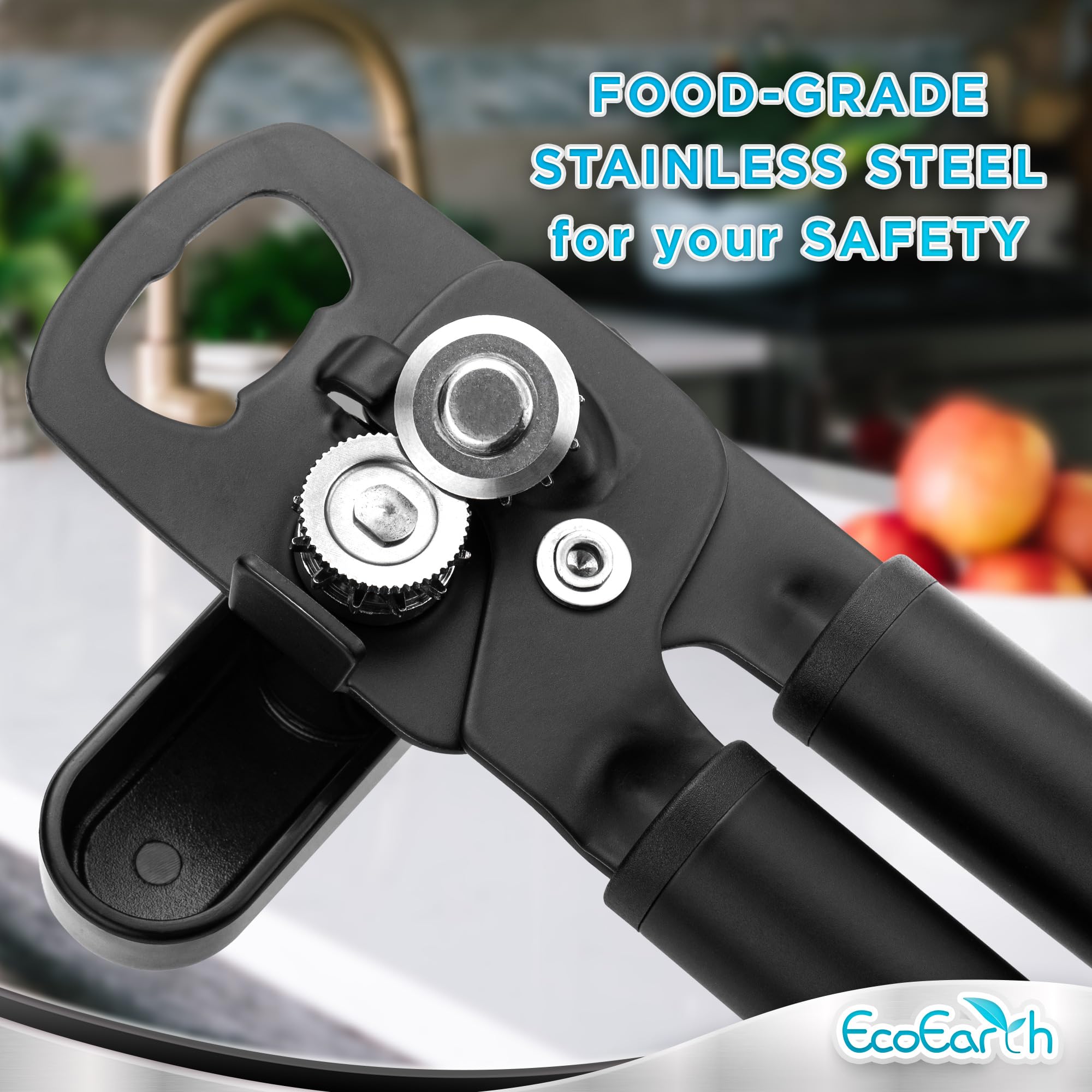 EcoEarth Can Opener (Black), Manual Easy Grip Handheld Tin Opener, Multipurpose Kitchen Tool w/Easy-Turn Knob & Convenient Hanging Holes, Lid Top Remover