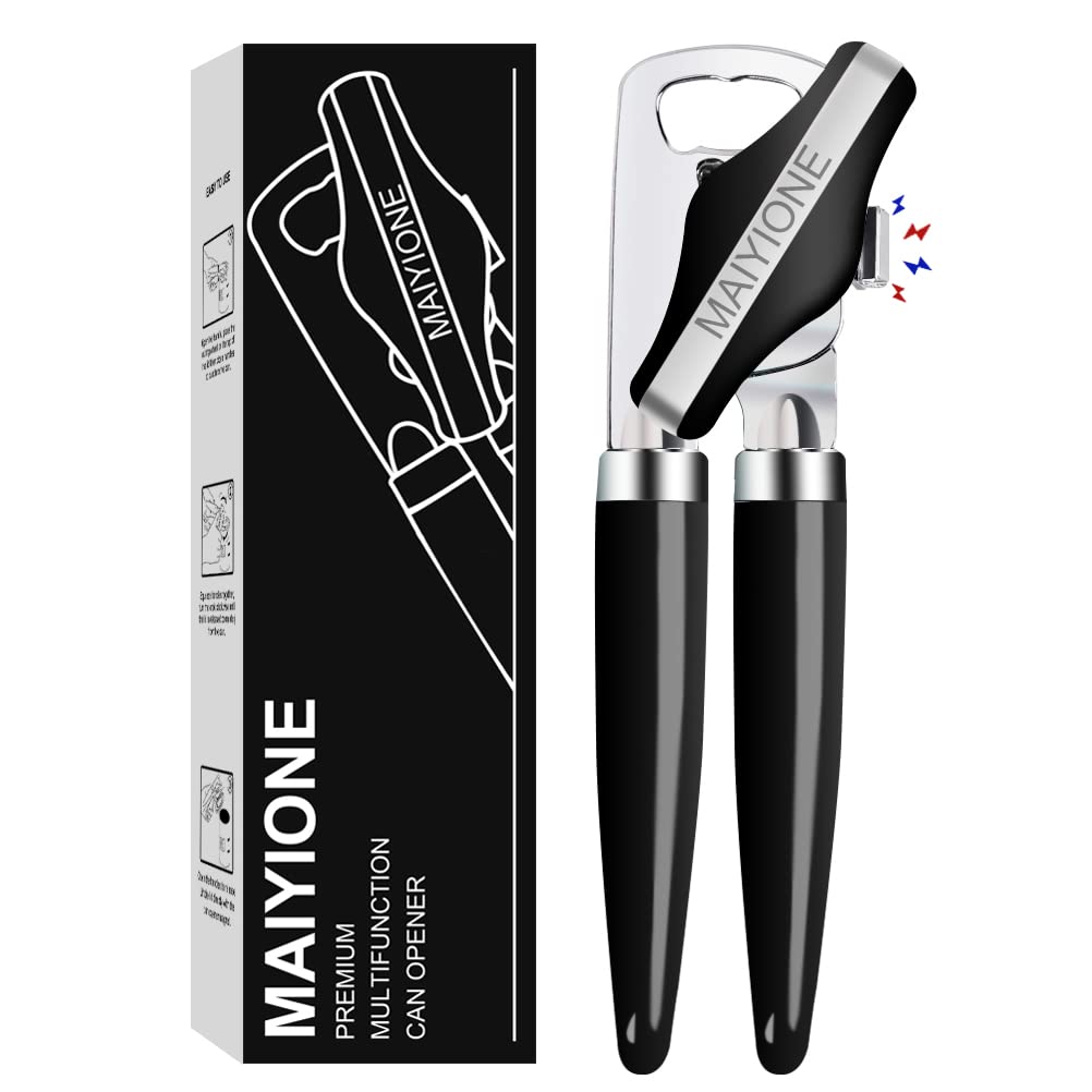 MAIYIONE - Can Opener Manual, Safe Cut Can Opener handheld, No-Trouble-Lid-Lift Can Opener with Magnet, Built in Bottle Opener, Stainless Steel Sharp Blade, Heavy Duty and Easy to Use Large Turn Knob