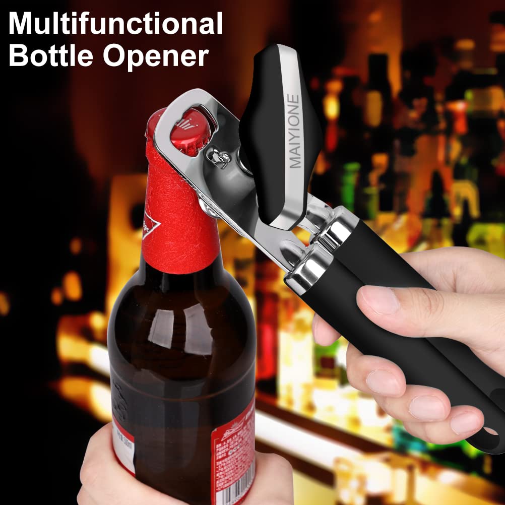 MAIYIONE - Can Opener Manual, Safe Cut Can Opener handheld, No-Trouble-Lid-Lift Can Opener with Magnet, Built in Bottle Opener, Stainless Steel Sharp Blade, Heavy Duty and Easy to Use Large Turn Knob
