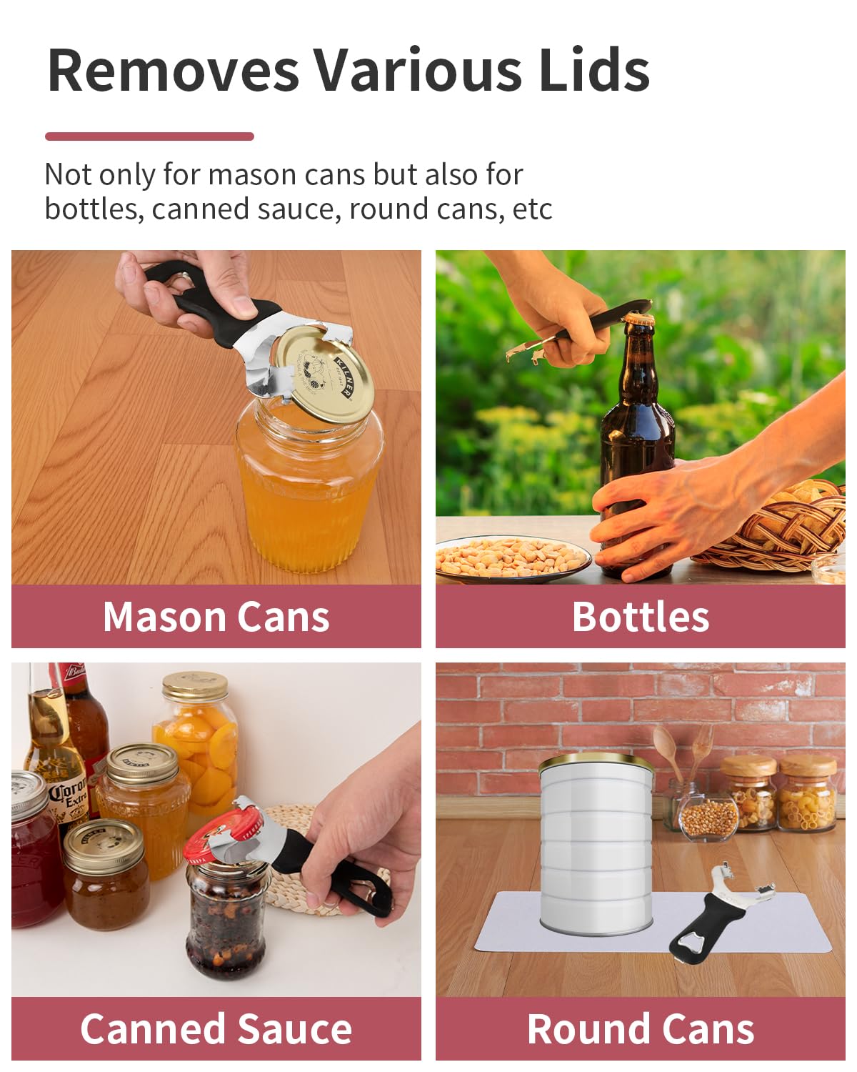 CYDW Mason Jar Opener Tool with Soft Touch Handle, No Lid Dents or Damage, Can Opener Manual Multi-Purpose, Easy Twist Manual Handheld Top Remover, Canning Supplies, Bottle Opener, Made for Lifetime