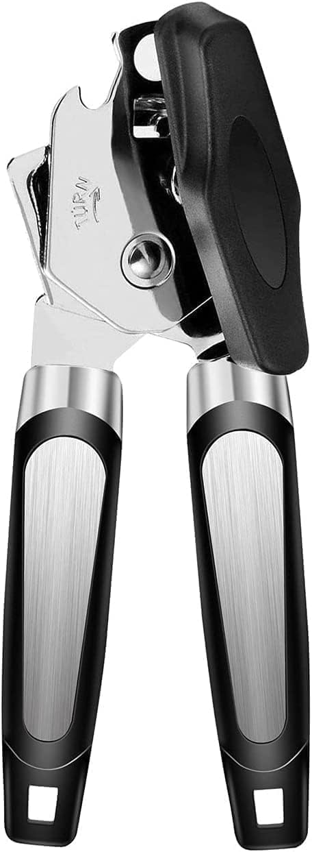 Can Opener Manual, 3-IN-1 Multifunctional Bottle opener, Heavy Duty Stainless Steel Can Opener with Ultra Sharp Blade, Can Opener with Big Easy Turn Knob, Firm-Grip Comfortable Handles, Black