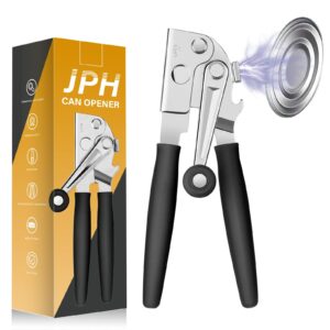 jph commercial can opener manual heavy duty - easy to use with comfortable easy crank handle - swing grip design, hand can opener, includes built in bottle opener (extra large)