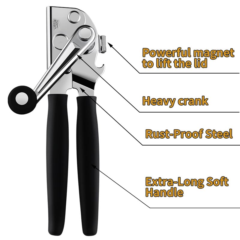 JPH Commercial Can Opener Manual Heavy Duty - Easy to Use with Comfortable Easy Crank Handle - Swing Grip Design, Hand Can Opener, Includes Built in Bottle Opener (Extra Large)