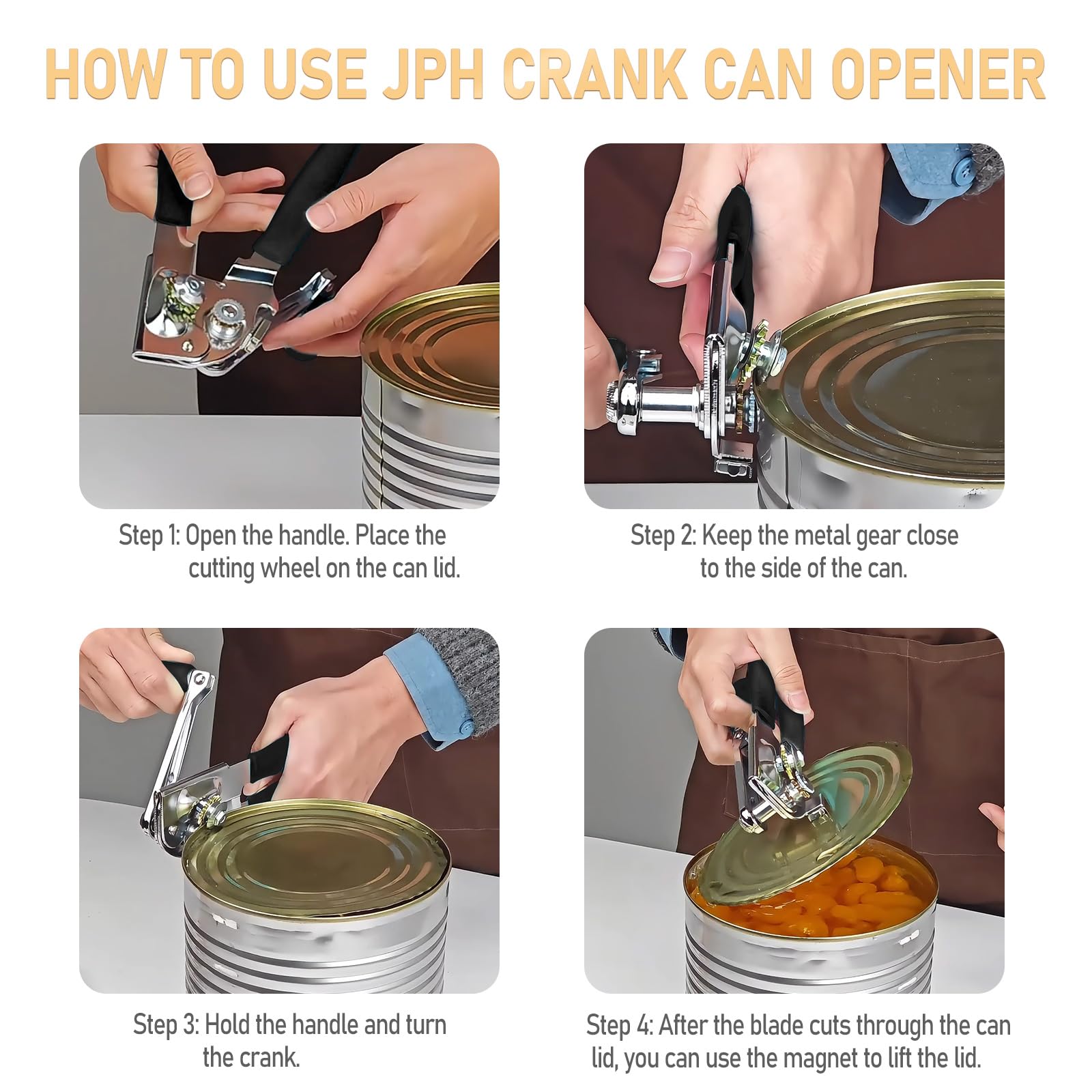 JPH Commercial Can Opener Manual Heavy Duty - Easy to Use with Comfortable Easy Crank Handle - Swing Grip Design, Hand Can Opener, Includes Built in Bottle Opener (Extra Large)