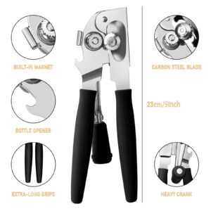 JPH Commercial Can Opener Manual Heavy Duty - Easy to Use with Comfortable Easy Crank Handle - Swing Grip Design, Hand Can Opener, Includes Built in Bottle Opener (Extra Large)