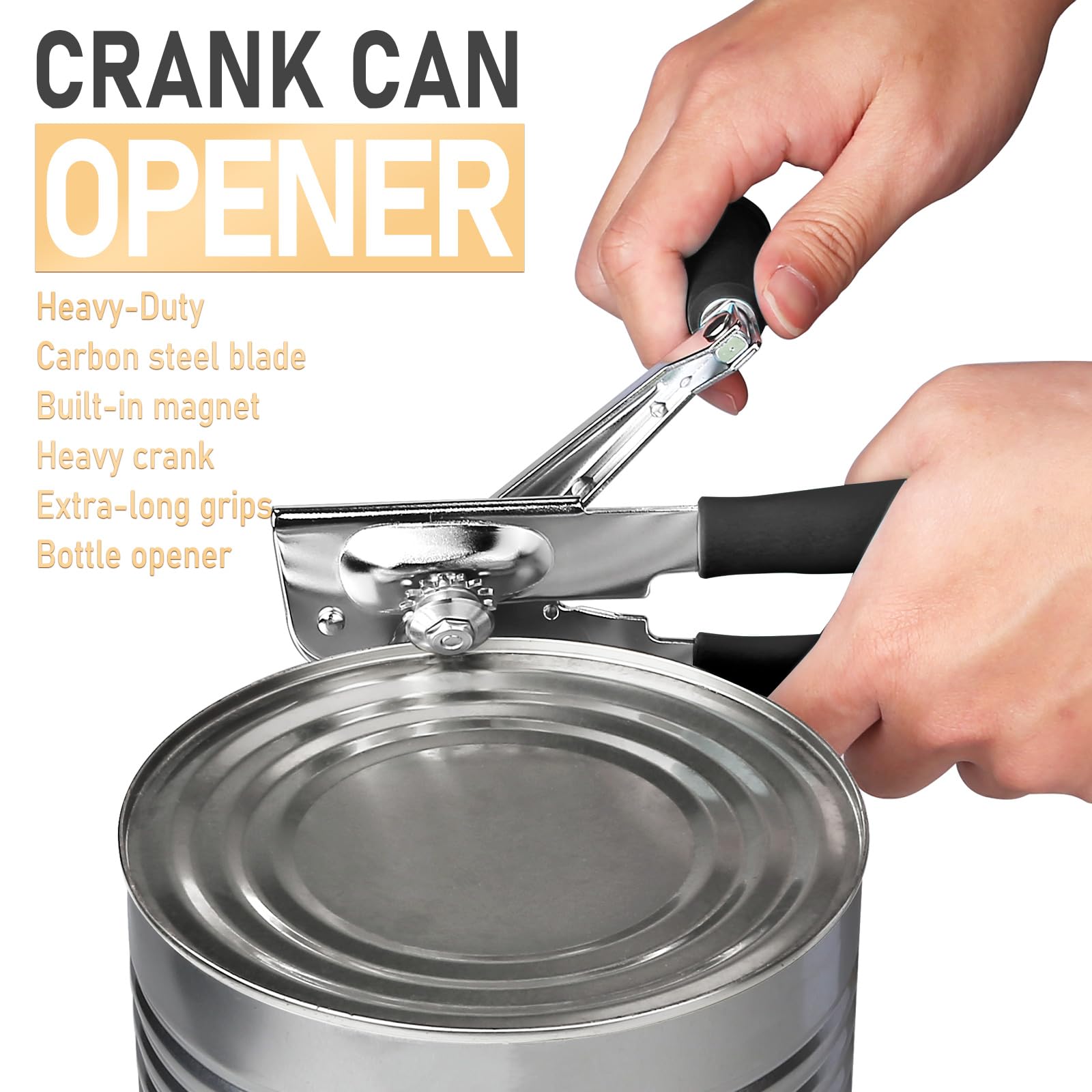 JPH Commercial Can Opener Manual Heavy Duty - Easy to Use with Comfortable Easy Crank Handle - Swing Grip Design, Hand Can Opener, Includes Built in Bottle Opener (Extra Large)