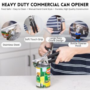 EAGLIST Commercial Can Opener – Stainless Steel Can Opener Manual Heavy Duty – Premium Hand Held Can Opener with Bottle Opener – Ergonomic Non-Slip Grip – Food Grade Hand Crank Industrial Can Opener