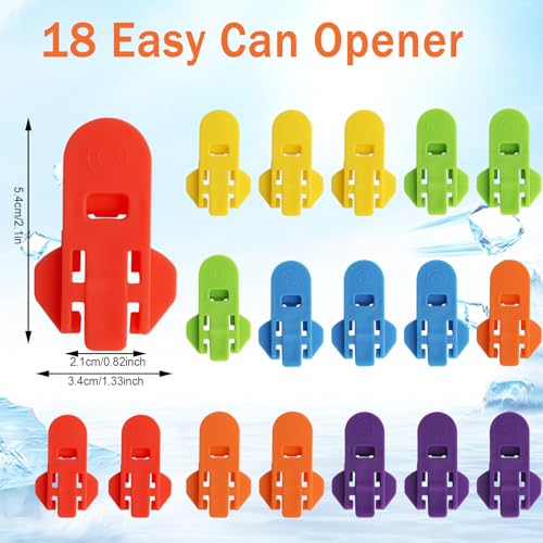 Easy Can Opener, 18 Pieces Color Manual Can Opener, Soda Can Opener, Beer Can Opener, Beverage Can Mouth Protector, Pop Can Opener for Pull Off Tab (Aluminum Cans)