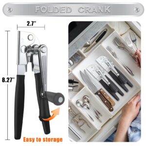 1 Pack Commercial Can Opener Manual Heavy Duty, Stainless Steel Handheld Can Opener with Folding Easy Crank Handle, Smooth Edge, Black Swing Grips, for #10 Bulk Cans and All Size Cans, Large Cans