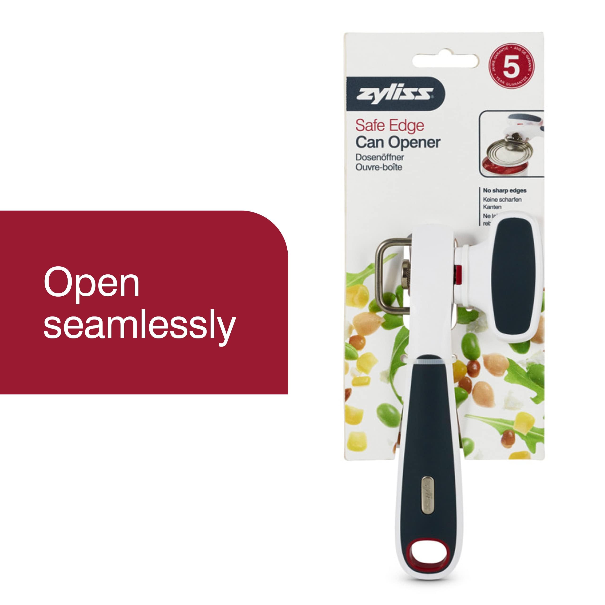 Zyliss Safe Edge Can Opener - Manual Can Opener with Lid Grippers - Safety Can Opener for Smooth Edges - Left- and Right-Handed Can Opener - Handheld Kitchen Tool - Gray