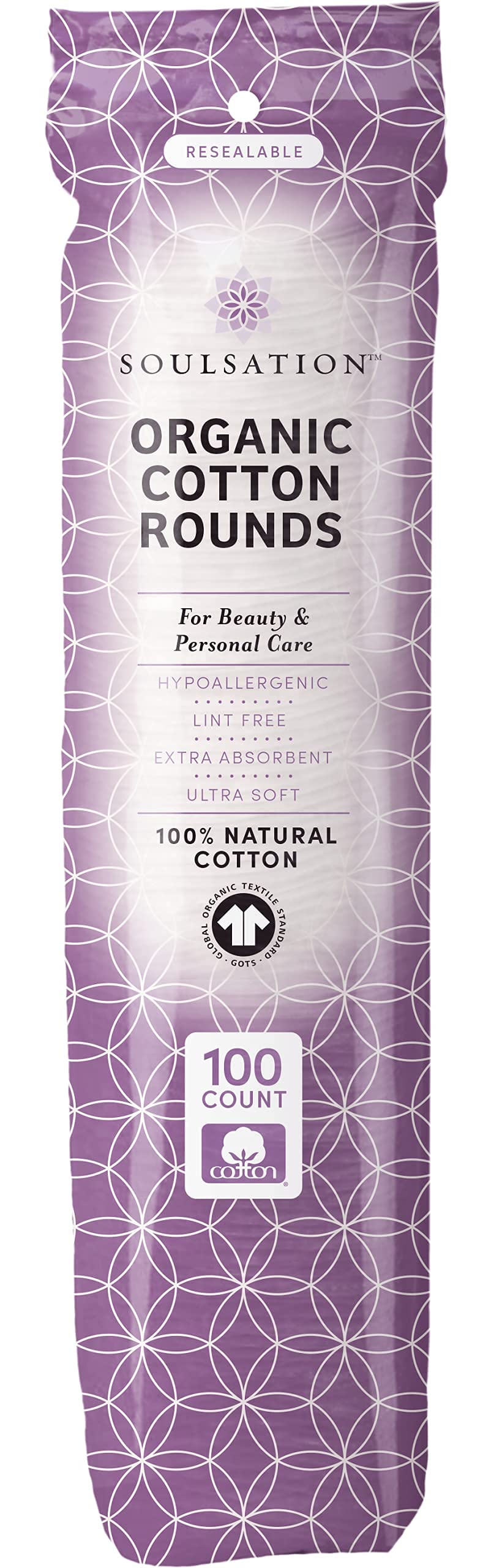 SoulSation Organic Cotton Rounds, 400 Count - Makeup Remover Pads for Face, Lint-Free