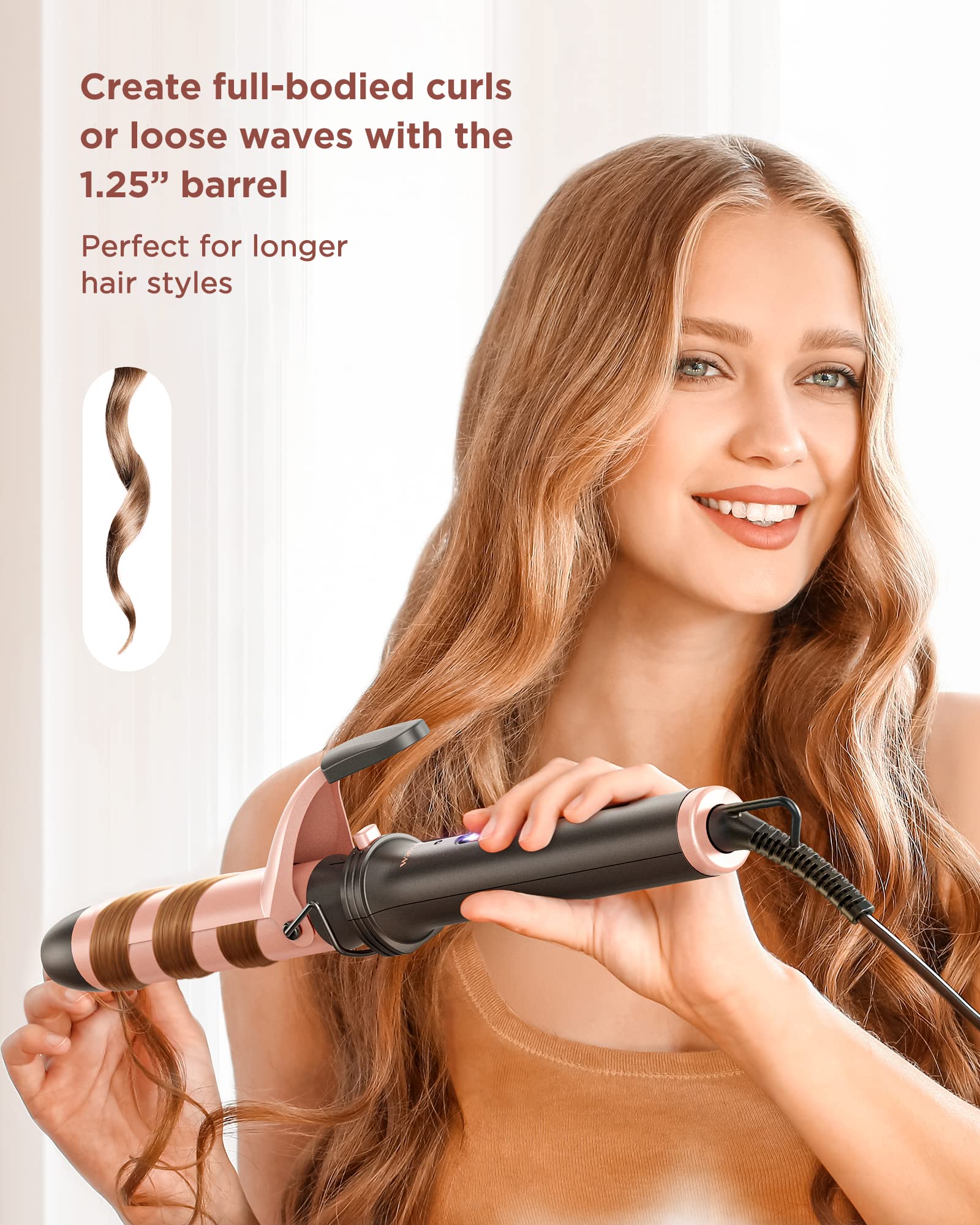 Wavytalk 5 in 1 Curling Iron Set with Curling Brush and 4 Interchangeable Ceramic Curling Wand (0.35"-1.25”), Instant Heat Up, Dual Voltage Hair Curler