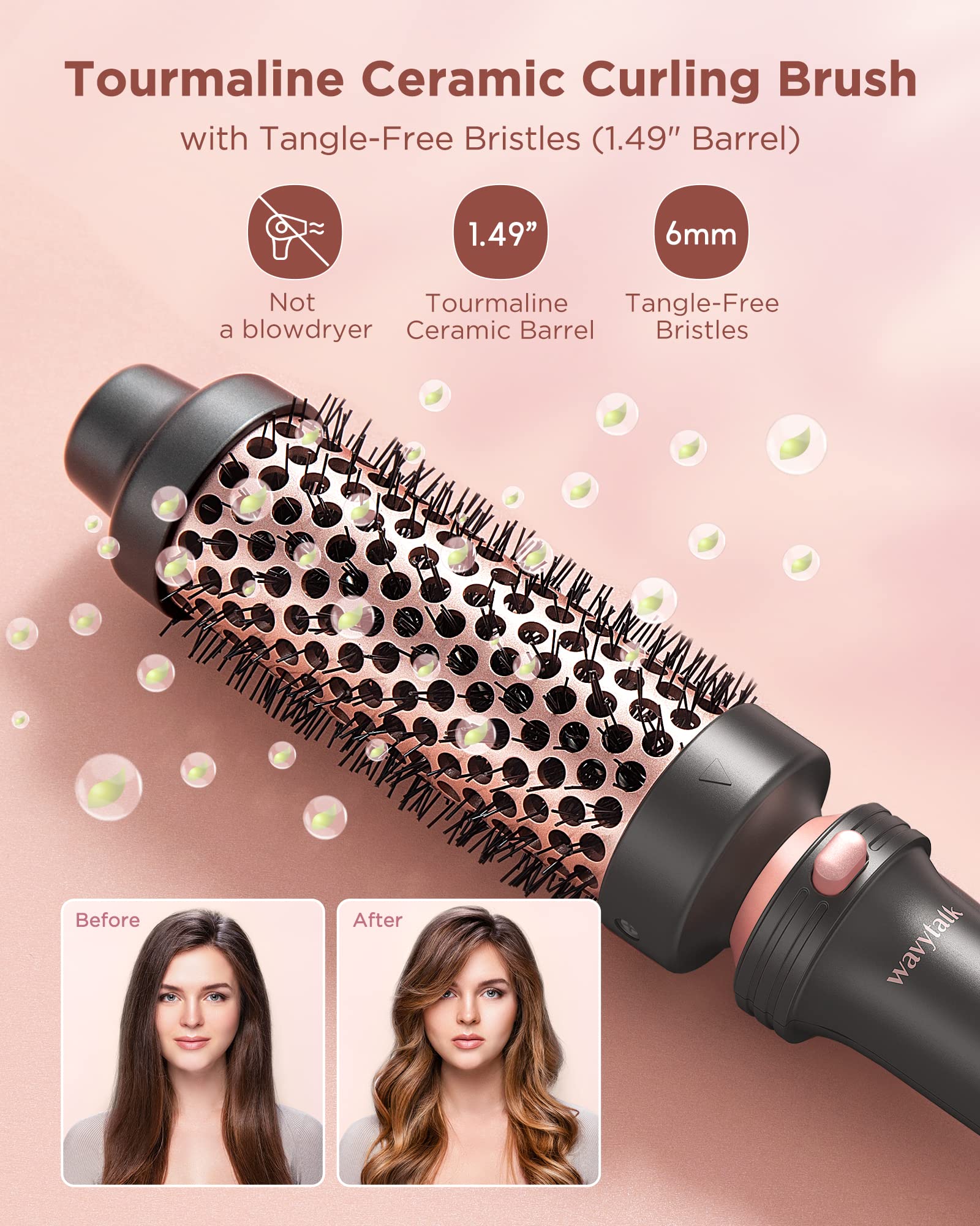 Wavytalk 5 in 1 Curling Iron Set with Curling Brush and 4 Interchangeable Ceramic Curling Wand (0.35"-1.25”), Instant Heat Up, Dual Voltage Hair Curler