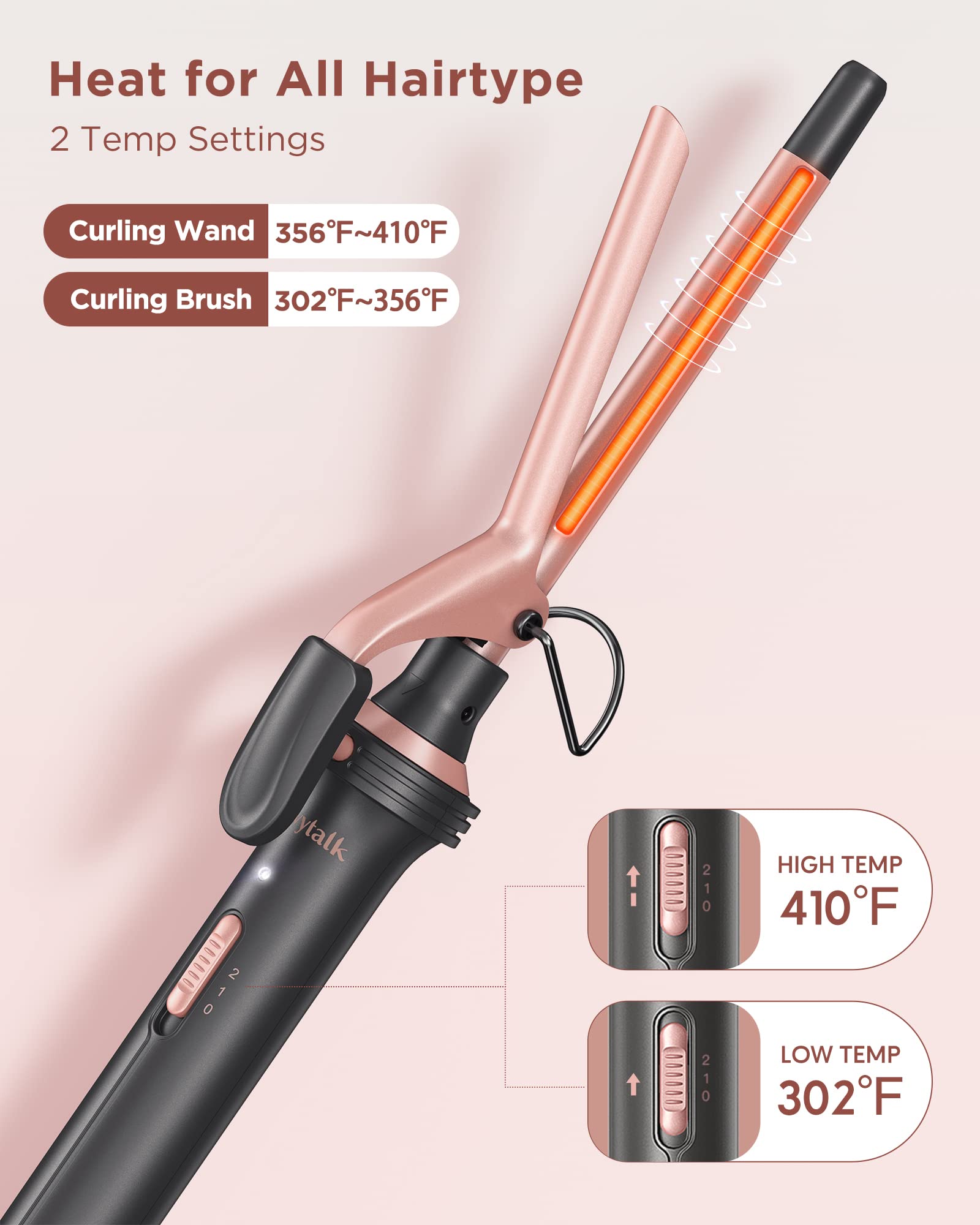 Wavytalk 5 in 1 Curling Iron Set with Curling Brush and 4 Interchangeable Ceramic Curling Wand (0.35"-1.25”), Instant Heat Up, Dual Voltage Hair Curler