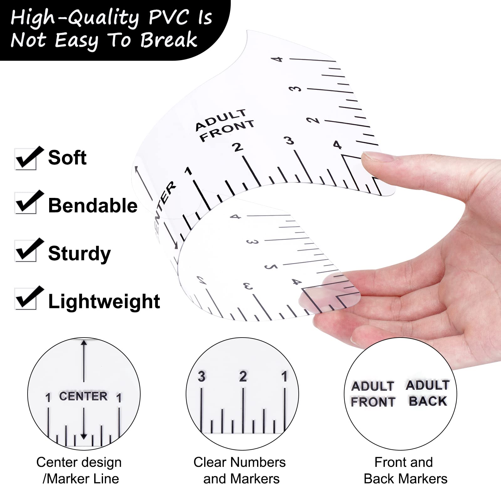 12pcs Tshirt Ruler Guide for Vinyl Alignment, T Shirt Rulers to Center Designs, PVC Measurement Template, Craft Sewing Supplies Accessories Tools for Cricut Heat Press & Cameo & HTV Transfer Vinyl