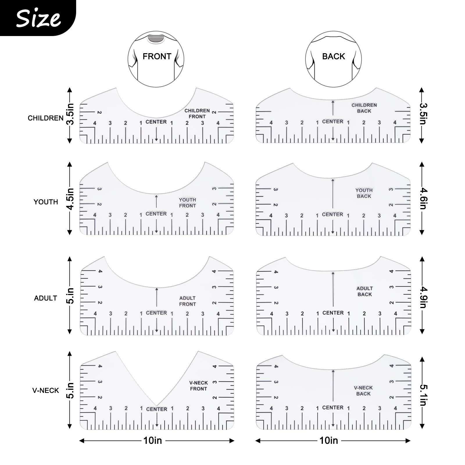 12pcs Tshirt Ruler Guide for Vinyl Alignment, T Shirt Rulers to Center Designs, PVC Measurement Template, Craft Sewing Supplies Accessories Tools for Cricut Heat Press & Cameo & HTV Transfer Vinyl