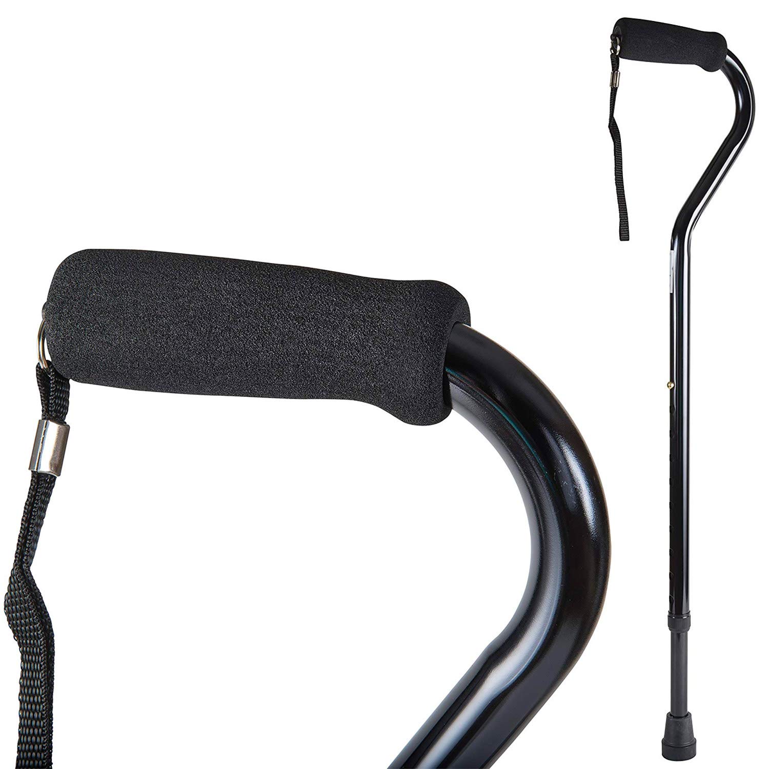 DMI Walking Cane and Walking Stick for Adult Men and Women, FSA Eligible, Lightweight and Adjustable from 30-39 Inches, Supports up to 250 Pounds with Ergonomic Hand Grip and Wrist Strap, Black